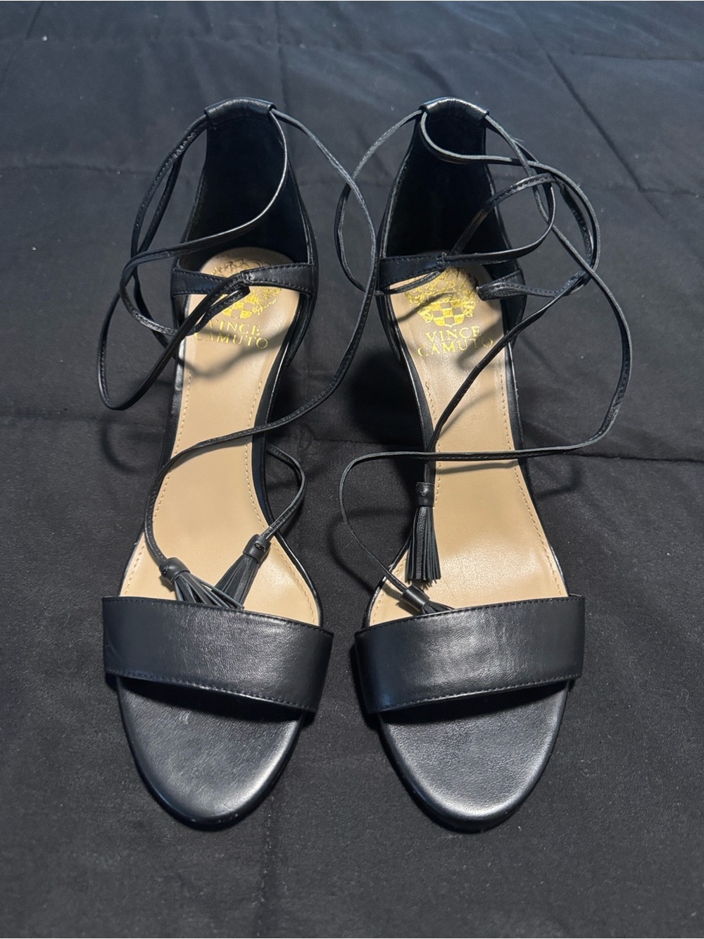 Vince Camuto Black Lace-Up Open Toe Heels